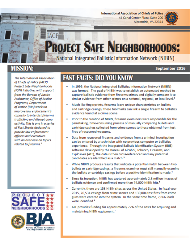 IACP PSN Fact Sheet NIBIN PSP Clearinghouse